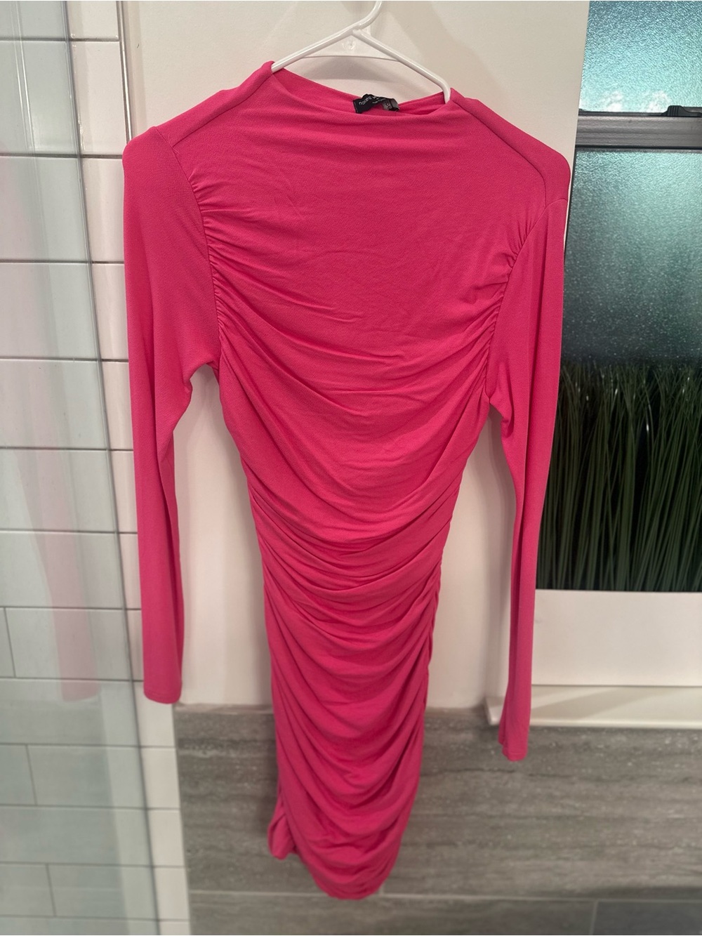 naked wardrobe Hot Pink Ruched Long Sleeve Dress